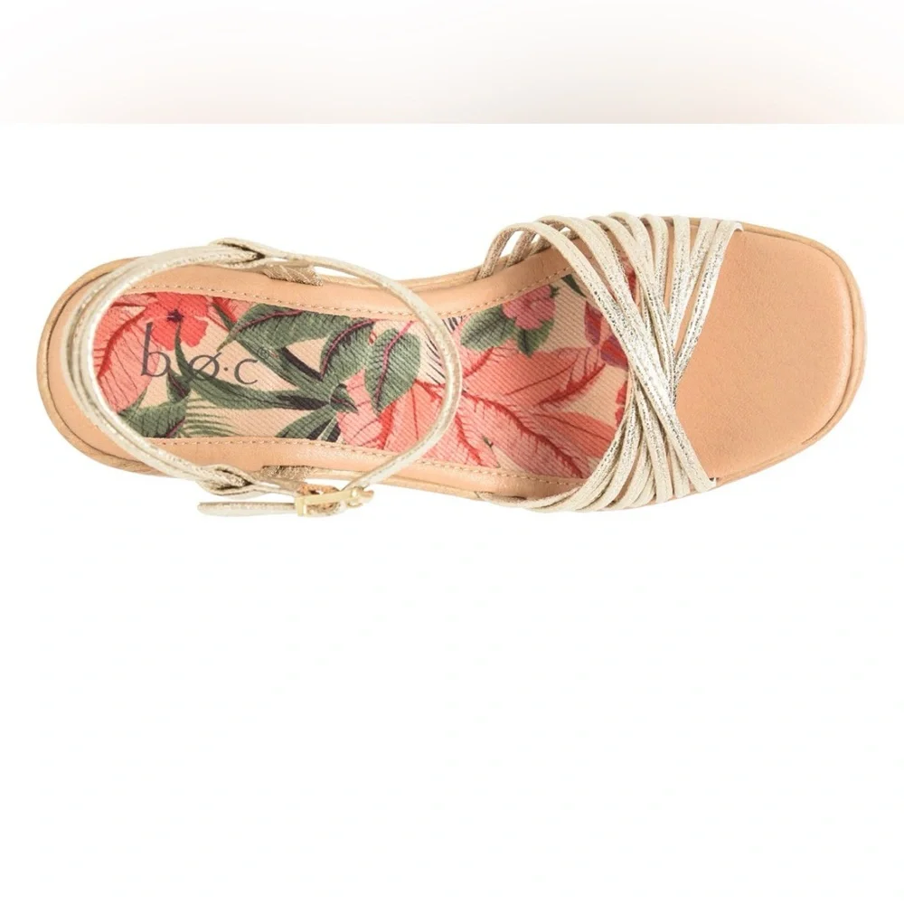 b.o.c Catalina Women's Strappy Comfort Wedge Metallic Gold Sandals NWT Size 9